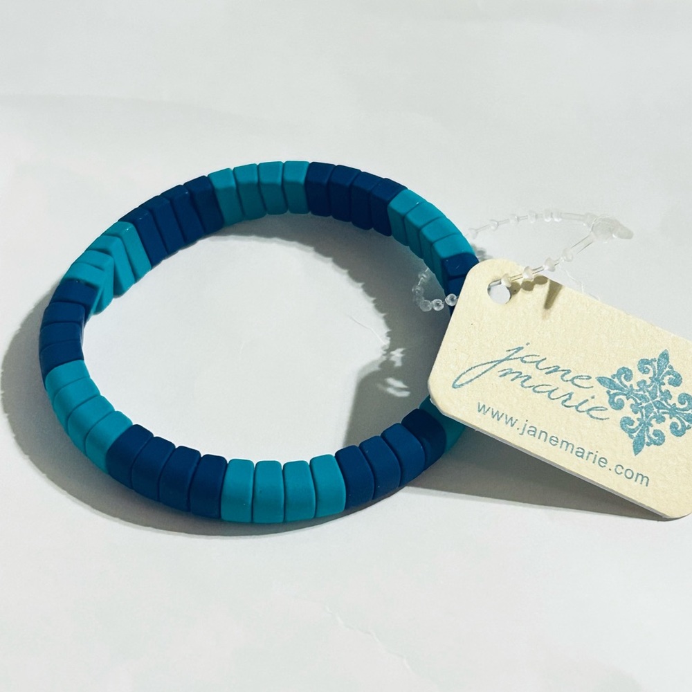 Jane Marie Navy & Teal Rounded Rectangle Stretch Bracelet OSFM New